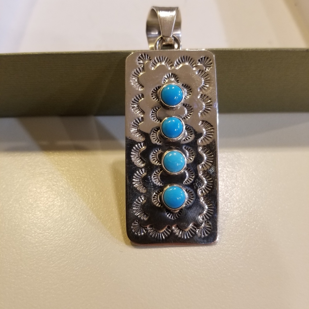 Southwest Style Sleeping Beauty Turquoise Rhodium Silver Pendant